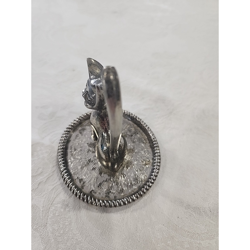 Vintage Mid Century Silver Plated Cat Figurine Ring Holder on Etched Tray 3.5" - Picture 2 of 8